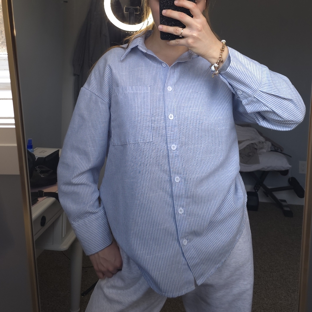 Women's SHEIN Blue Striped Button-Up Shirt